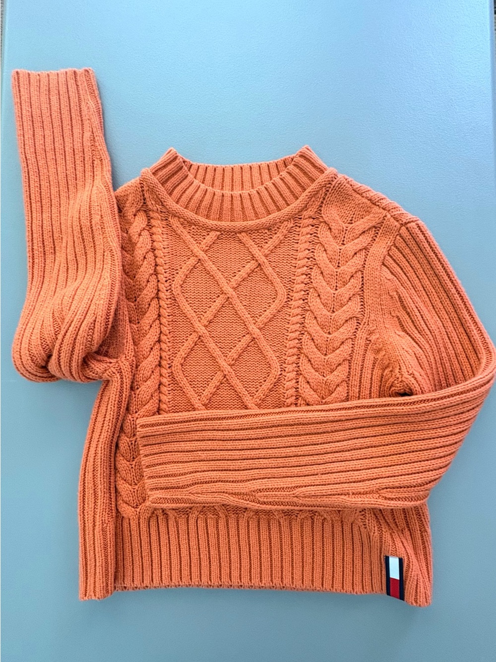 Tommy Hilfiger Orange Cable-Knit Crewneck Sweater Size Small